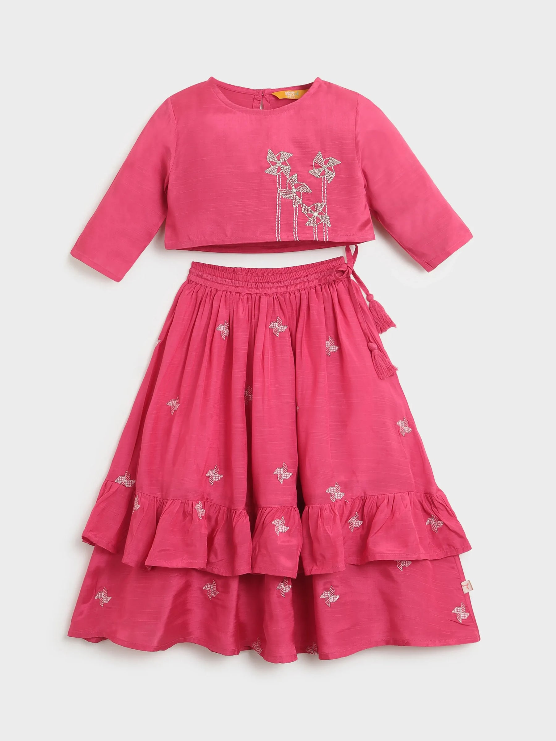 Pink Pinwheel Embroidered Top & Skirt Set