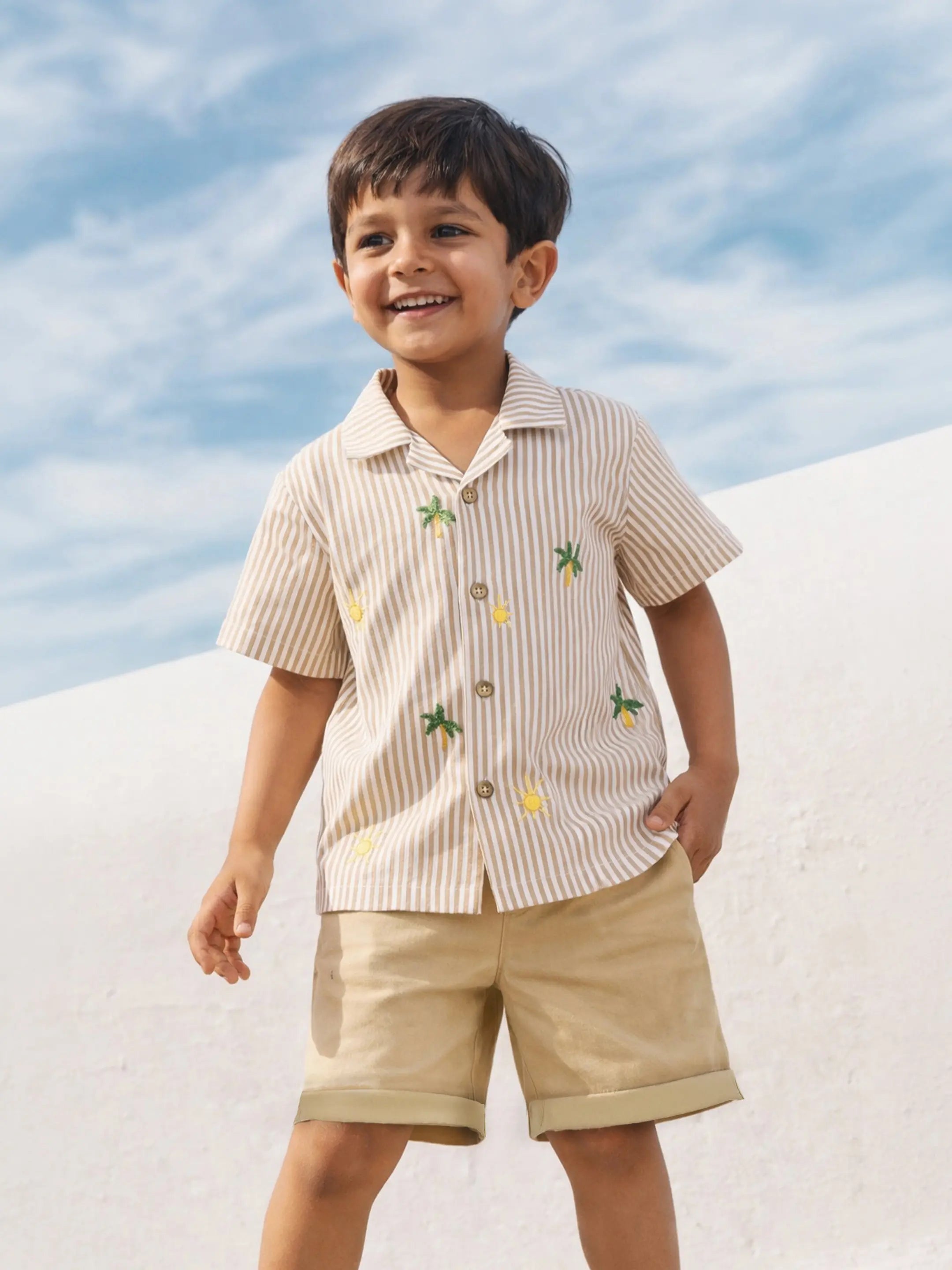 Striper Embroidered Shirt with Shorts