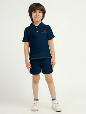 Deep Ocean Crinkled Cotton Shirt & Shorts Set