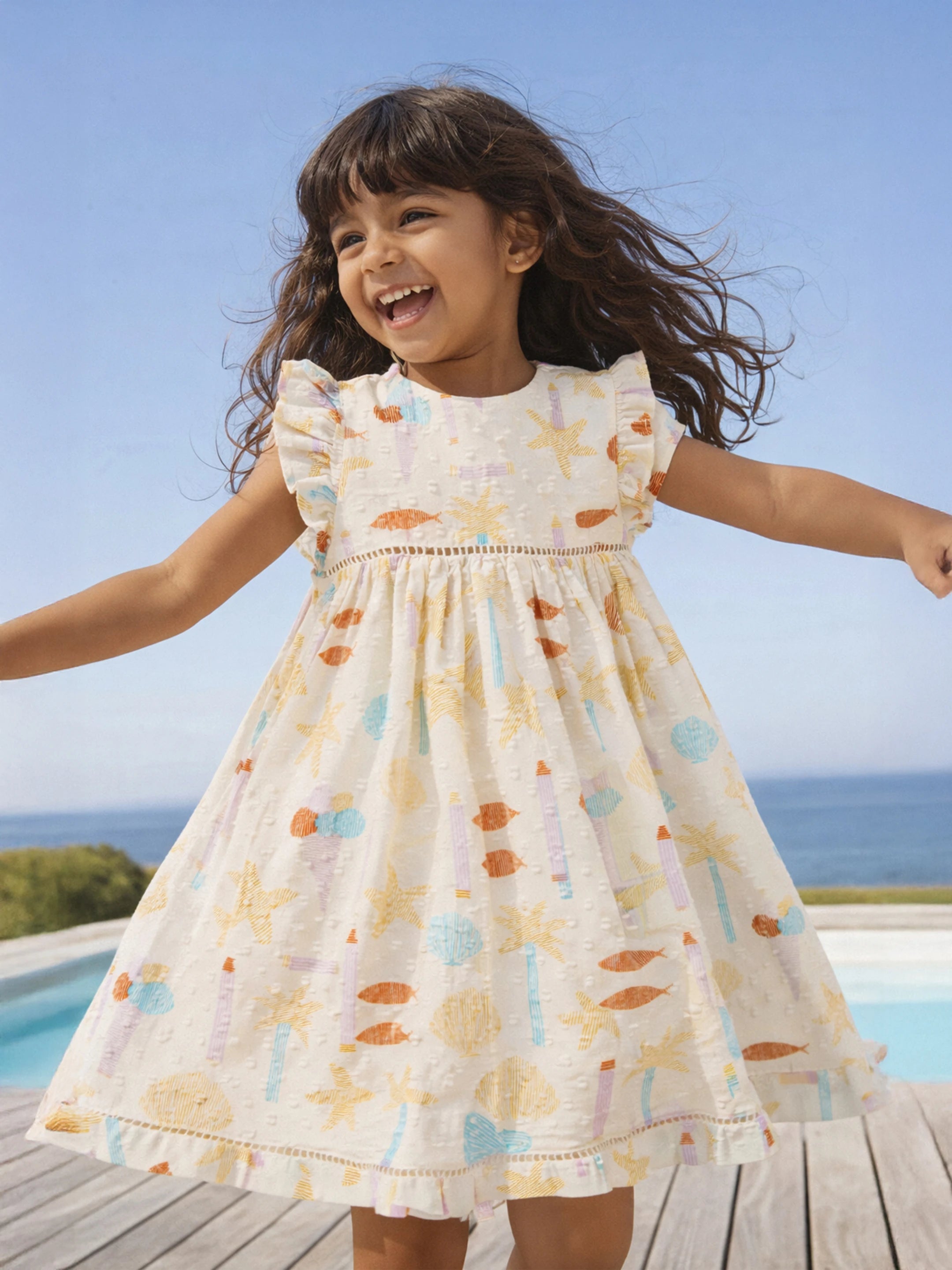 Printed Ruffle Sleeves Dress