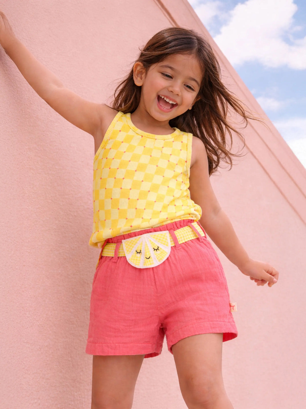 Sunshine Check Top & Coral Shorts Co-ord Set