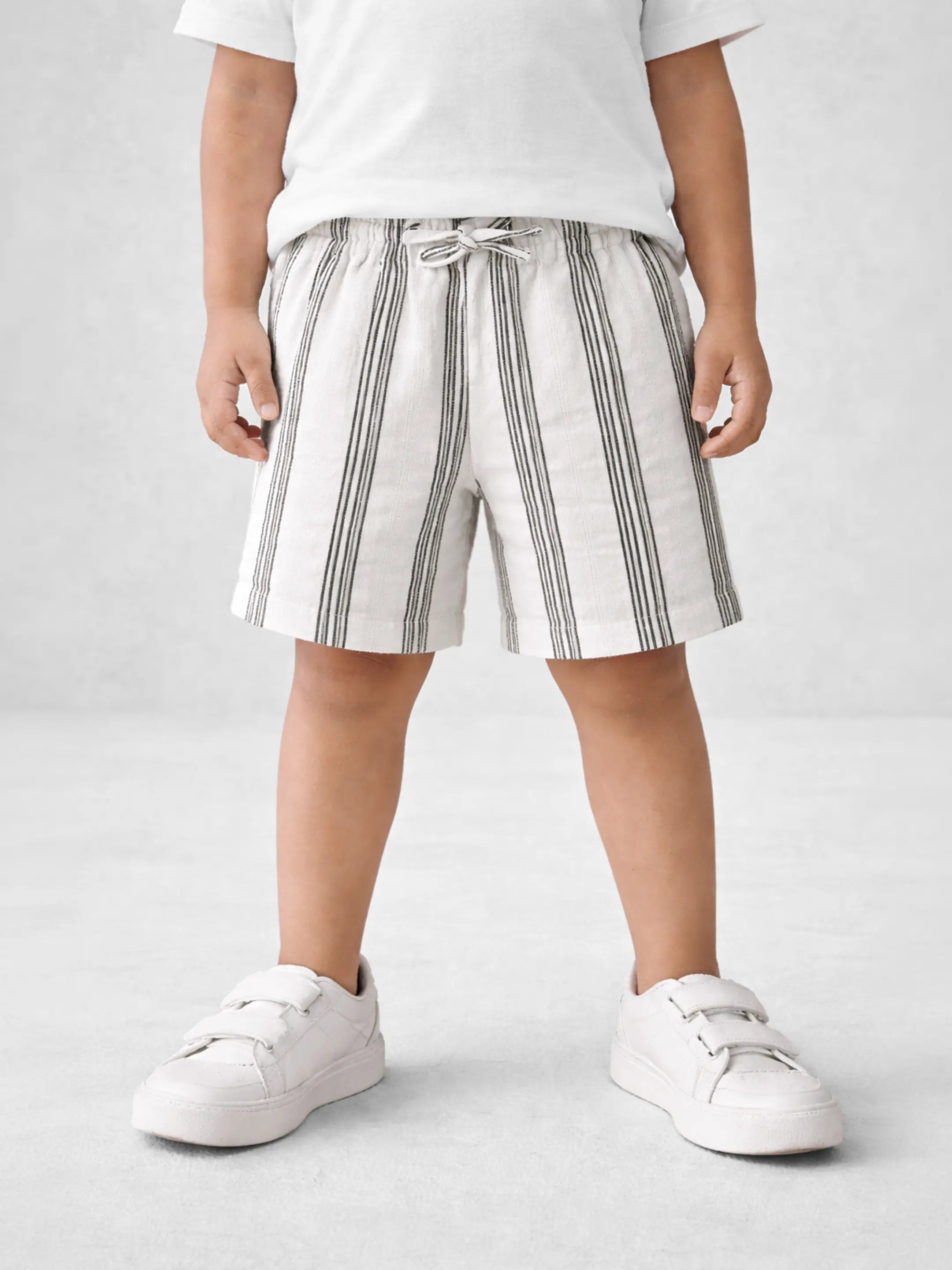 White Grey Striped Shorts
