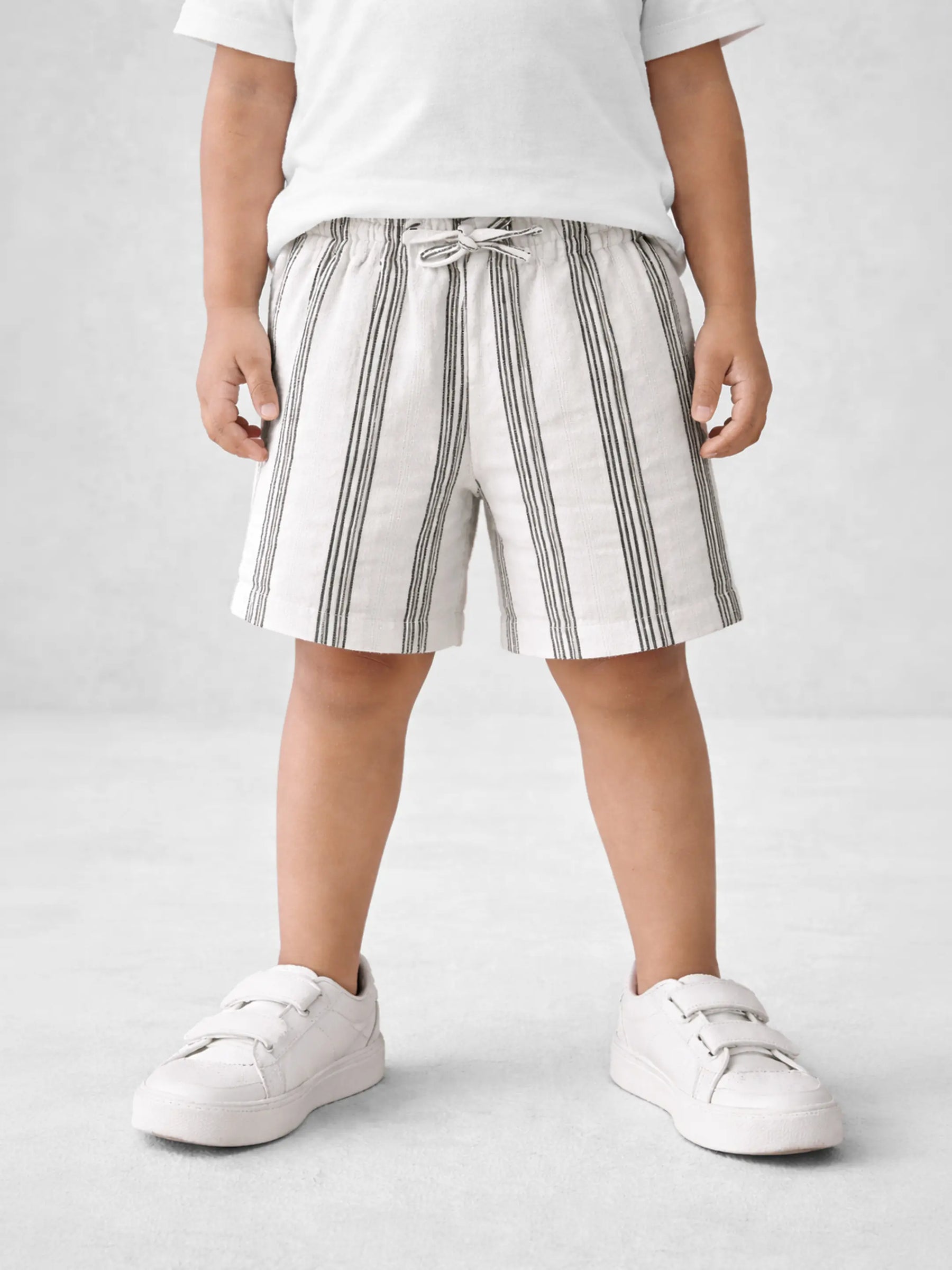 White Grey Striped Shorts