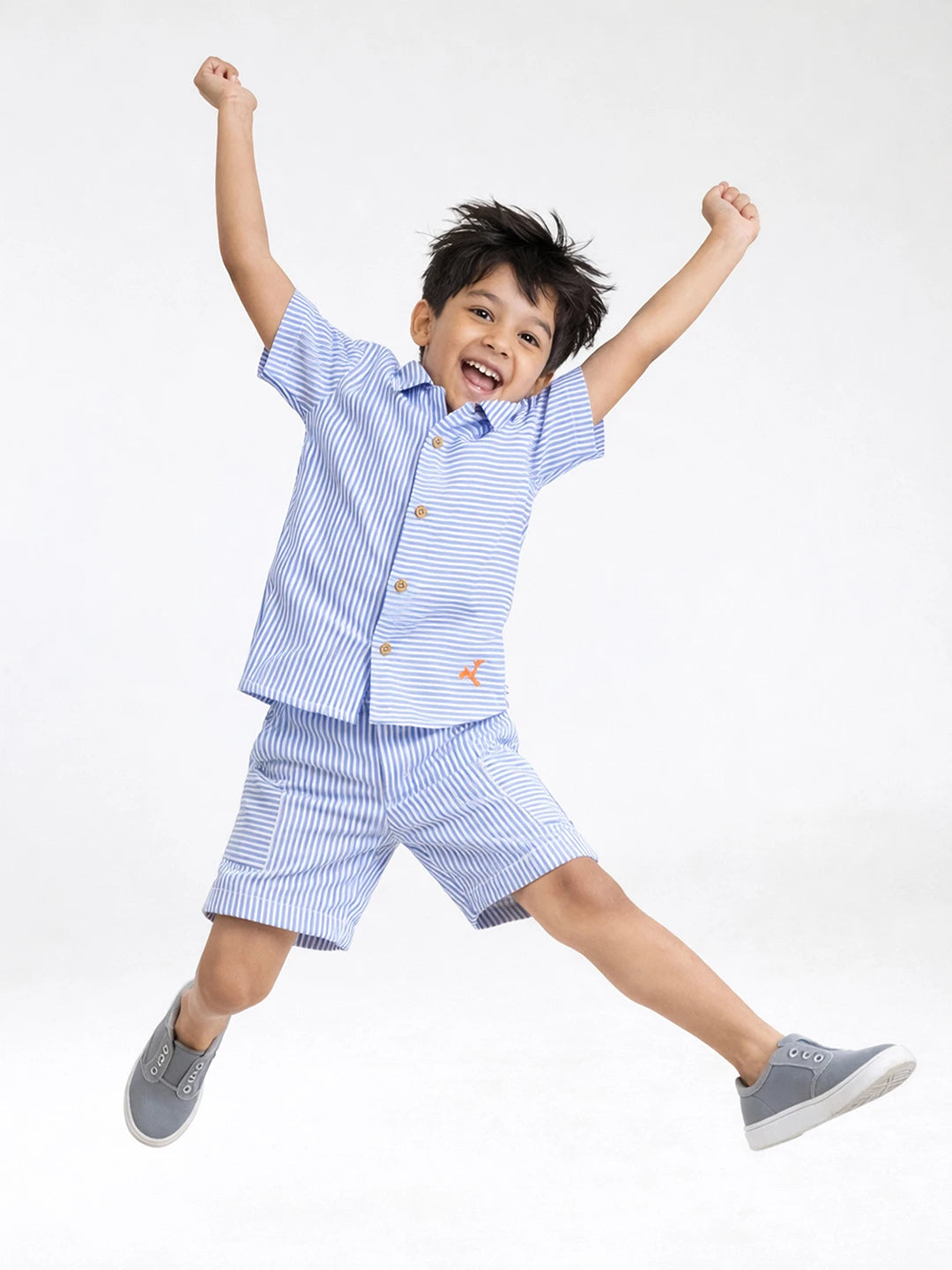 Sky Striped Cotton Shirt & Shorts Set
