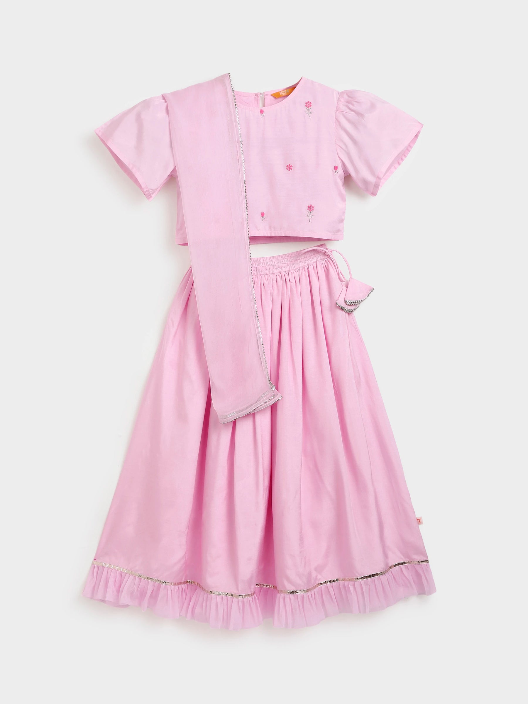 Pink Crop Top Skirt Dupatta Set