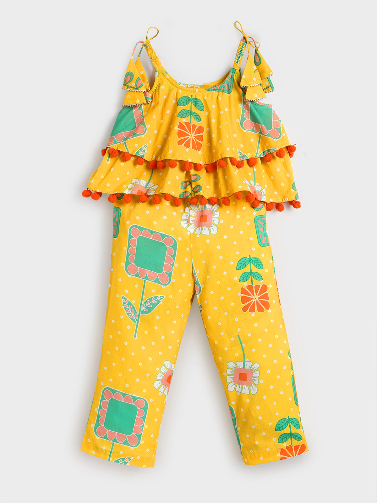 Yellow Bandhani Print Pant Top Set