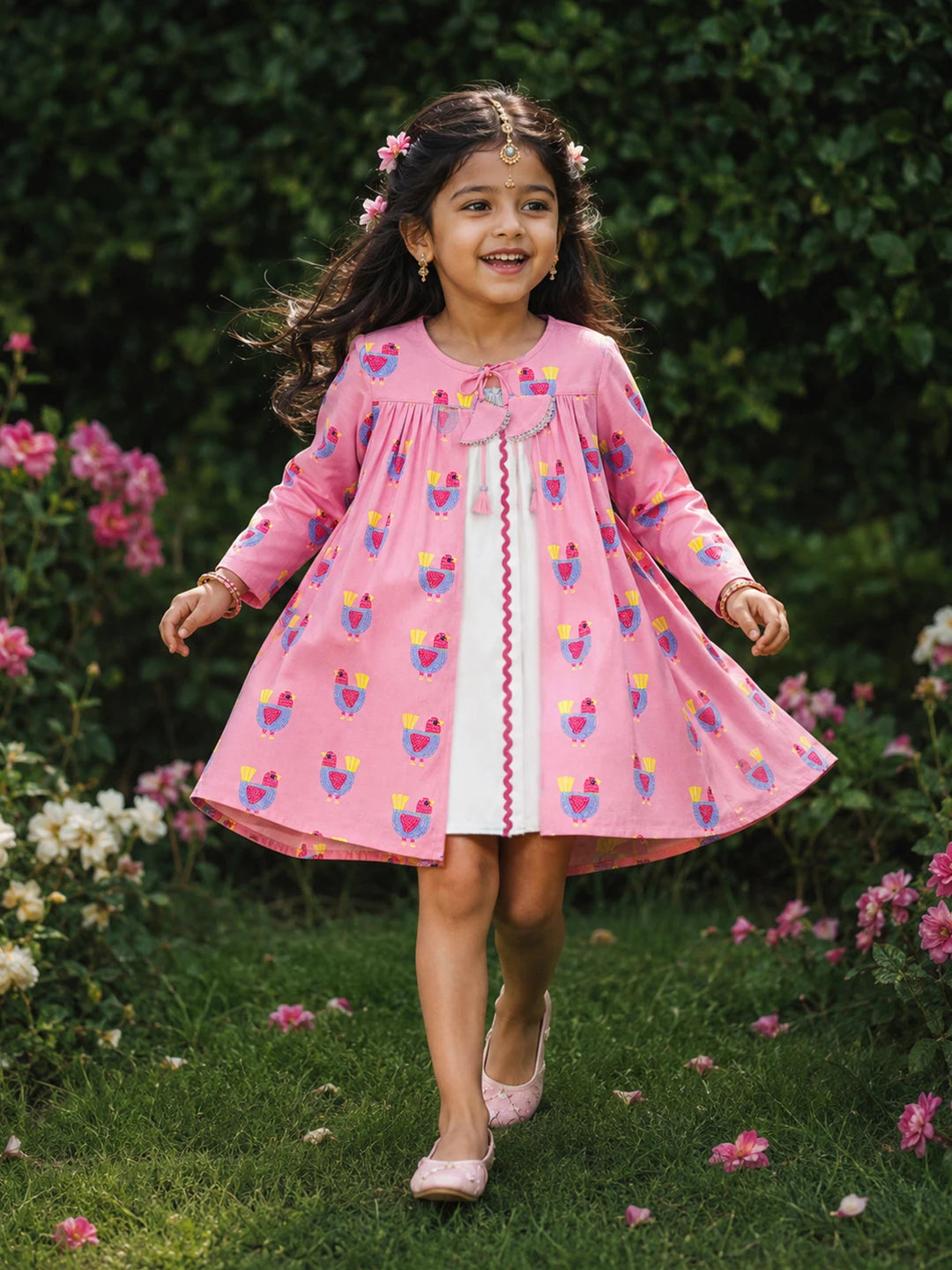 Printed Cotton Dress with Shrug