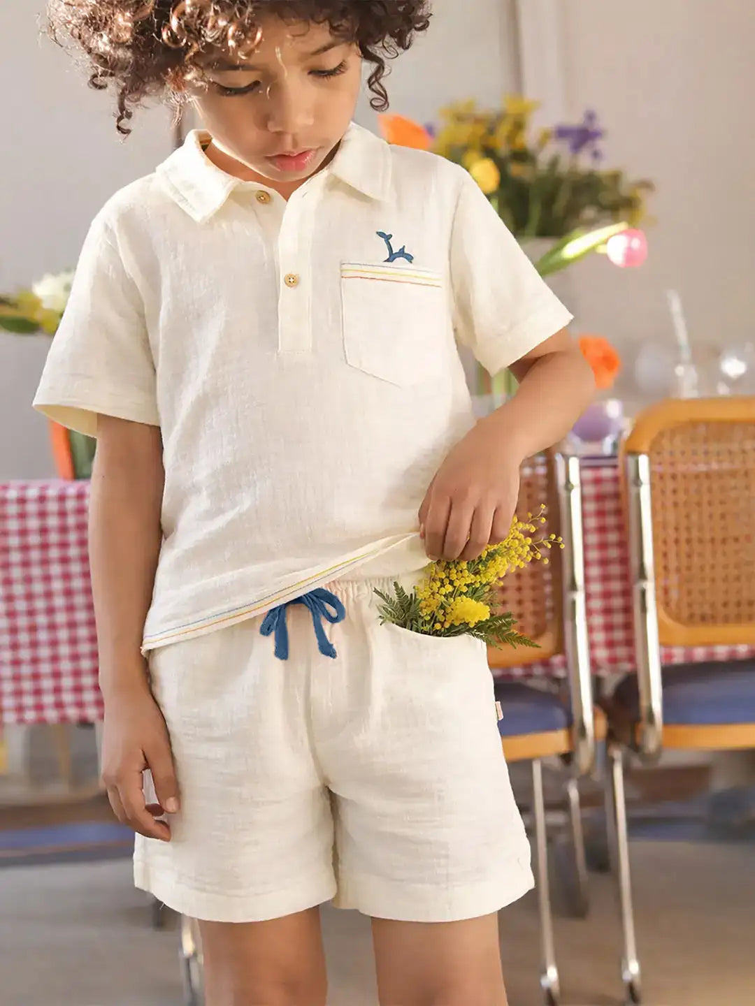 Cloudy Crinkled Cotton Shirt & Shorts Set