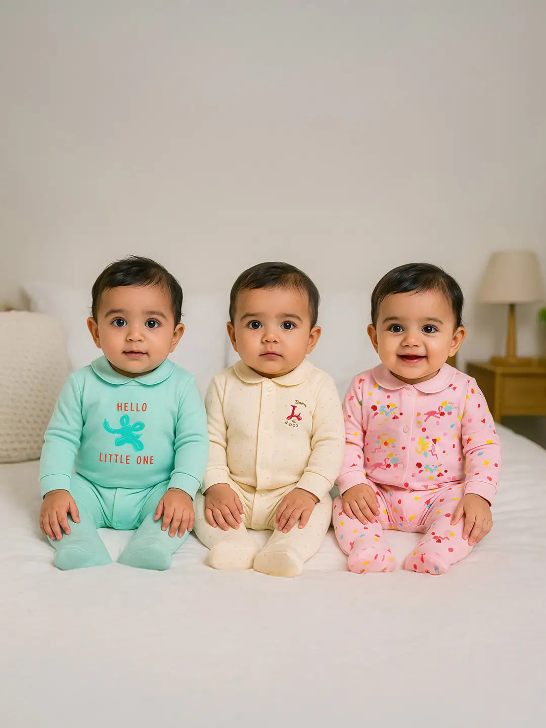 Footed Cotton Sleepsuit- Pack of 3