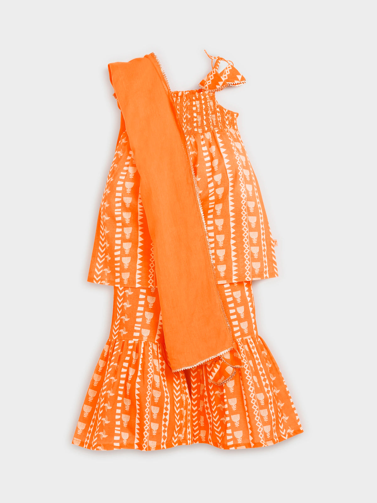 Orange Printed Sharara Set with Dupatta