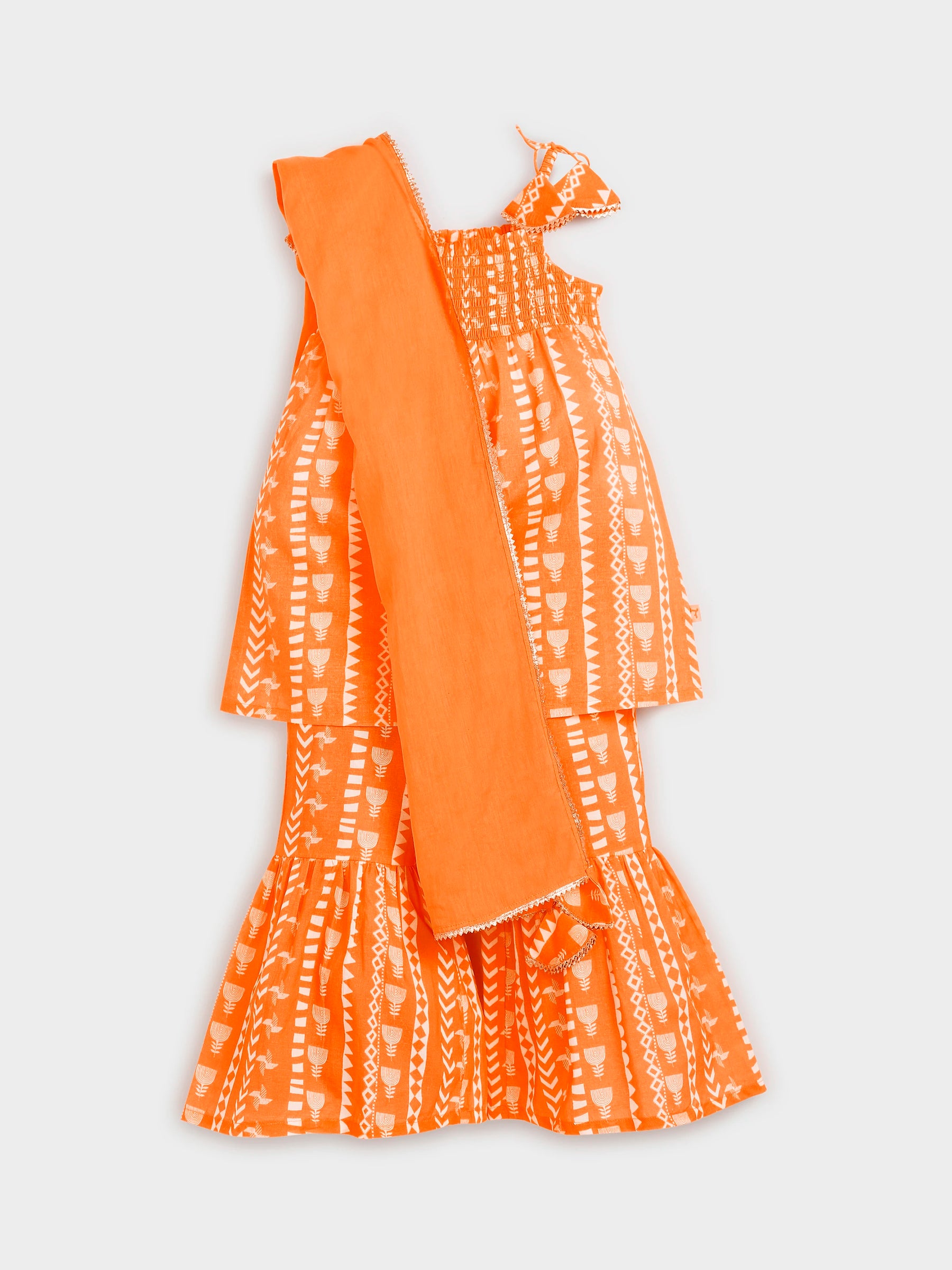 Orange Printed Sharara Set with Dupatta