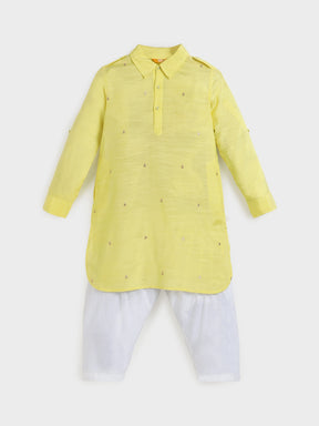 Yellow Pathani Kurta Set