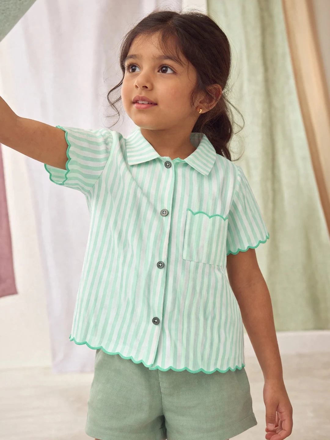 Striper Scallop Hem Shirt