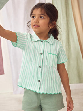 Mint Stripe Scallop Shirt