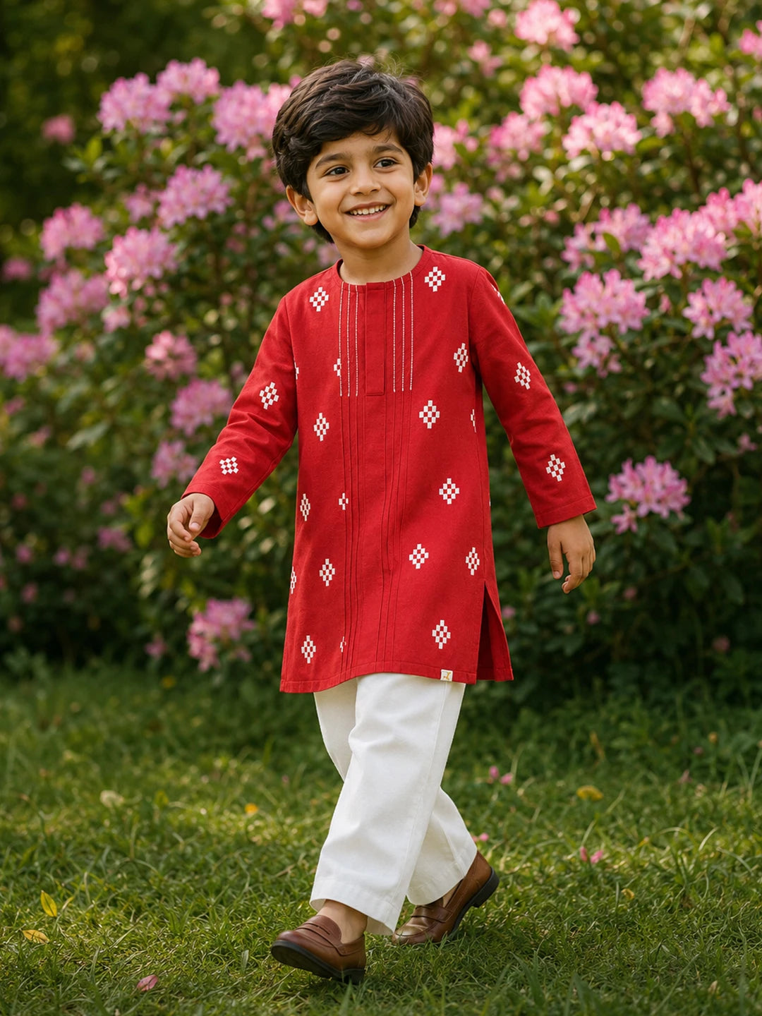Red Katli Boys Kurta Set