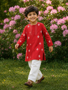 Red Katli Boys Kurta Set
