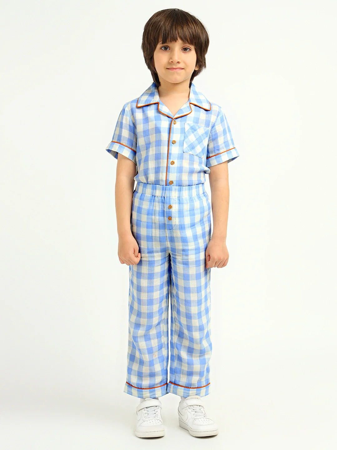 Ocean Gingham Cotton Shirt & Pants Pyjama Set