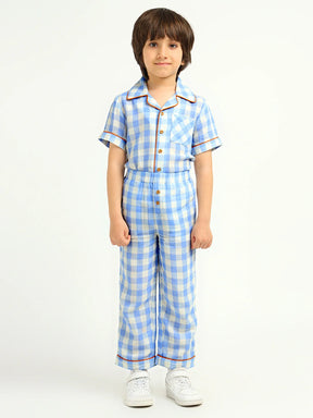 Ocean Gingham Cotton Shirt & Pants Pyjama Set