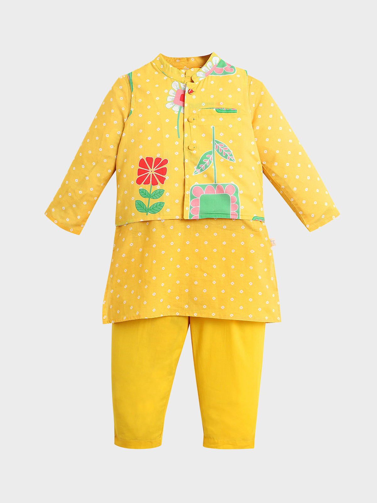 Yellow Bandhani Print Kurta Jacket Set