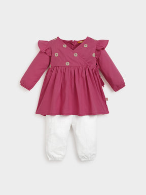 Pink Angrakha Top Pant Set