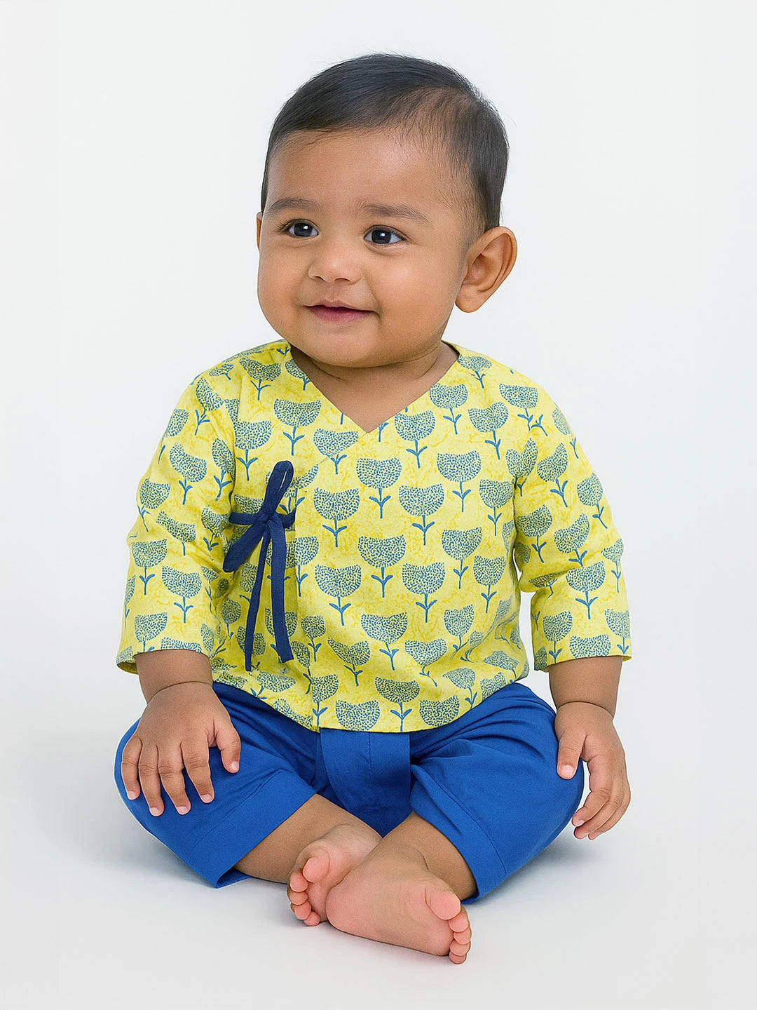 Blue Flower Dhoti Kurta Set- Newborn