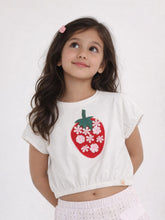 Strawberry Floral Embroidery T-Shirt for Girls