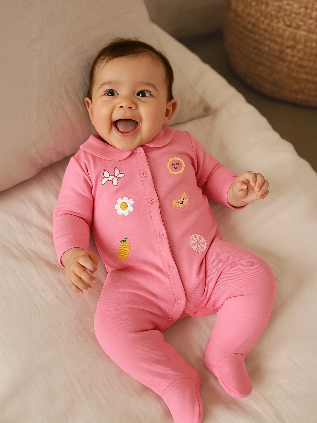 Blush Sniggle Embroidered Sleepsuit