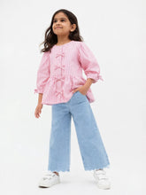 Bow Detail Top & Scallop Denim Set