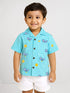 Boys Sky Blue Striped Tennis Print Shirt