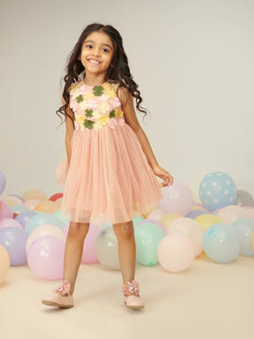 Pink Floral Tulle Dress Somersault