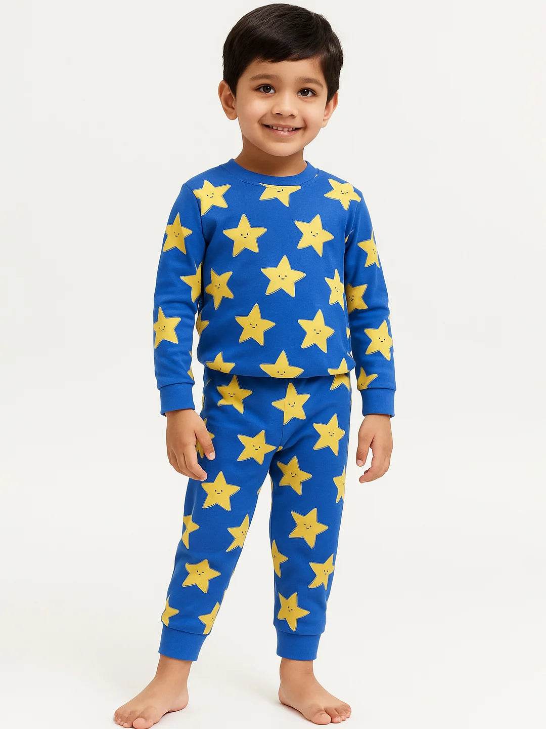 Boys Blue Cotton Printed Night Suit Set