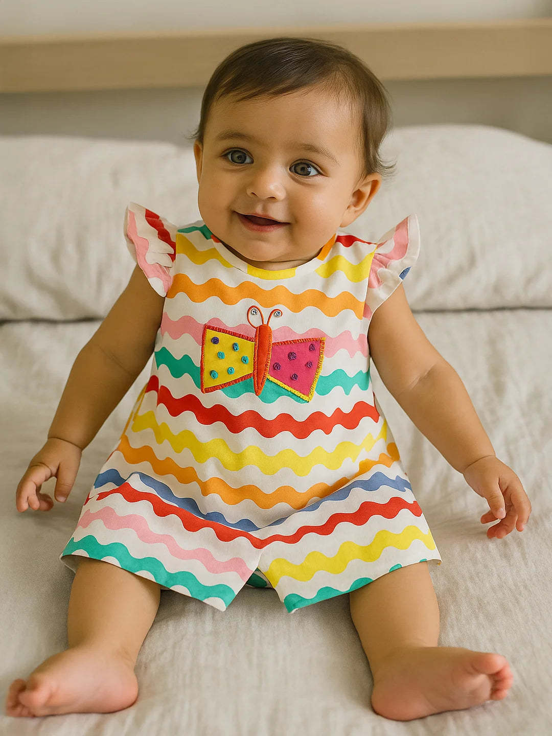 Little Butterfly Embroidered Cotton Romper