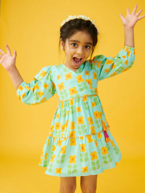 Gulbahaar Tiered Wrap Dress - Green Somersault