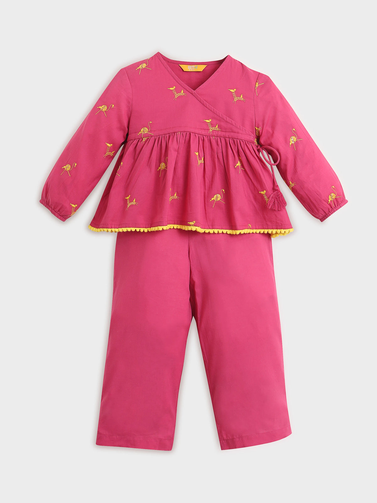 Pink Flamingo Embroidered Top & Pant Set