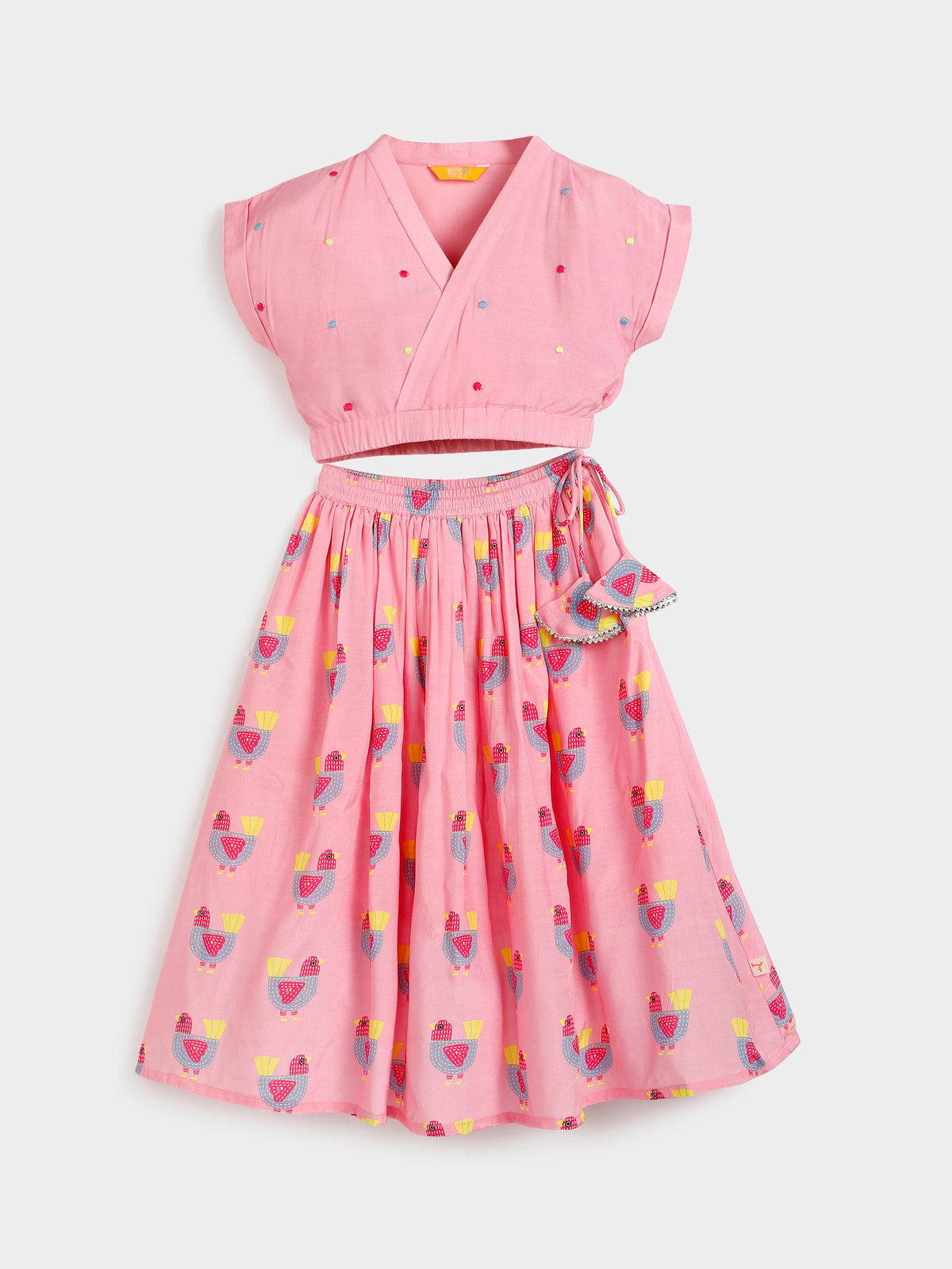 Pink Top and Printed Skirt Set
