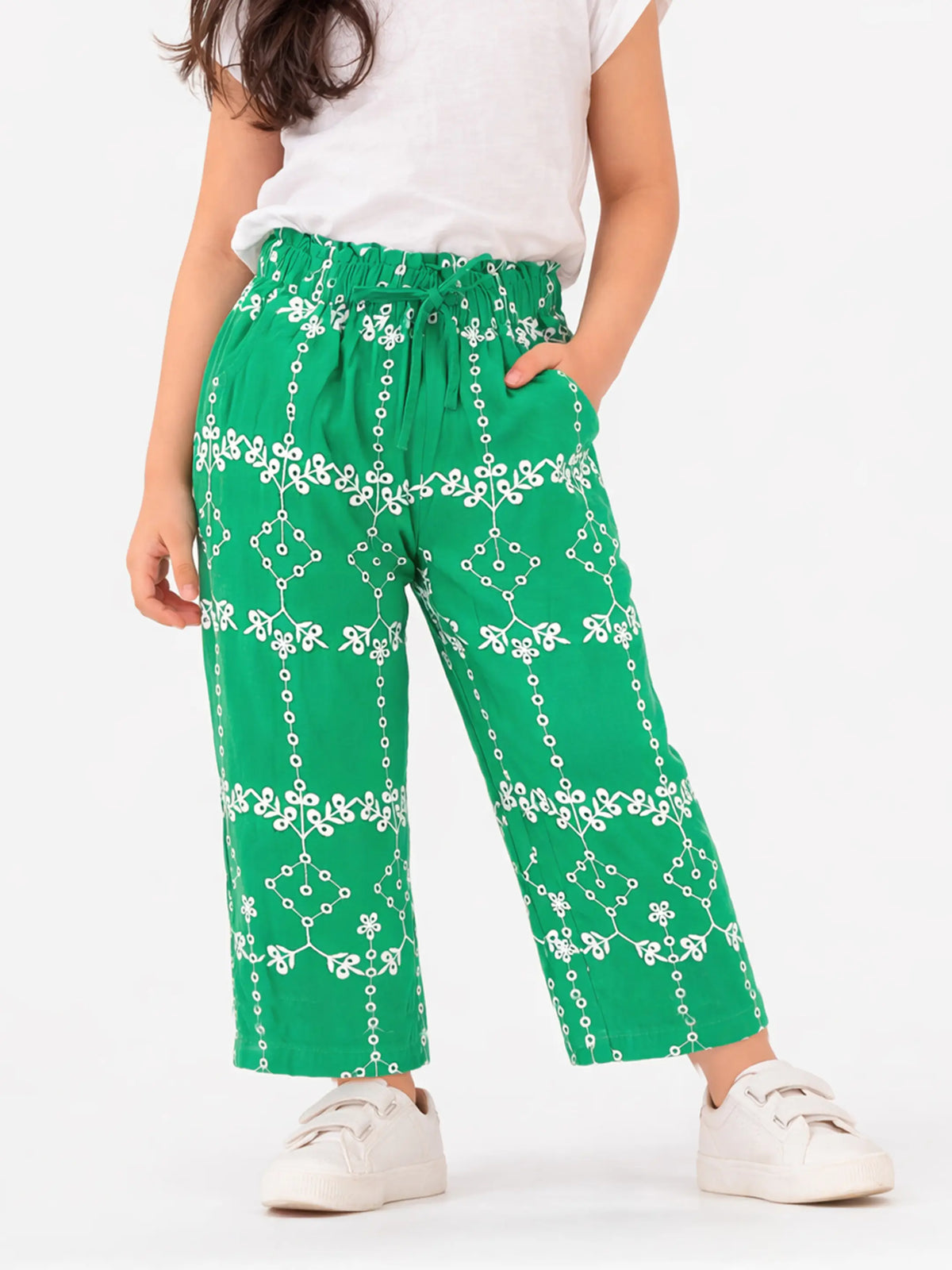 Emerald Bloom Wide-Leg Pants