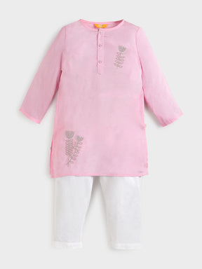 Rose Glow Zari Work Kurta Pajama Set