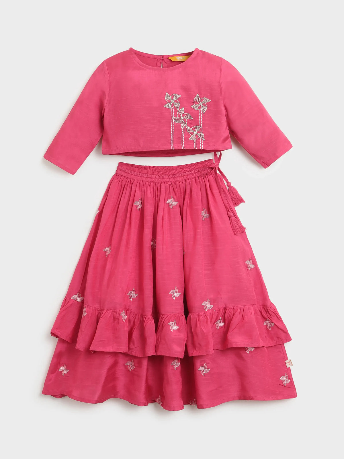 Pink Pinwheel Embroidered Top & Skirt Set