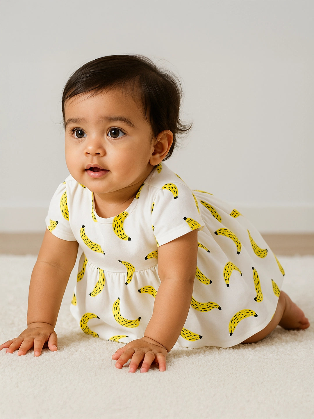 Happy Banana Cotton A-Line Dress