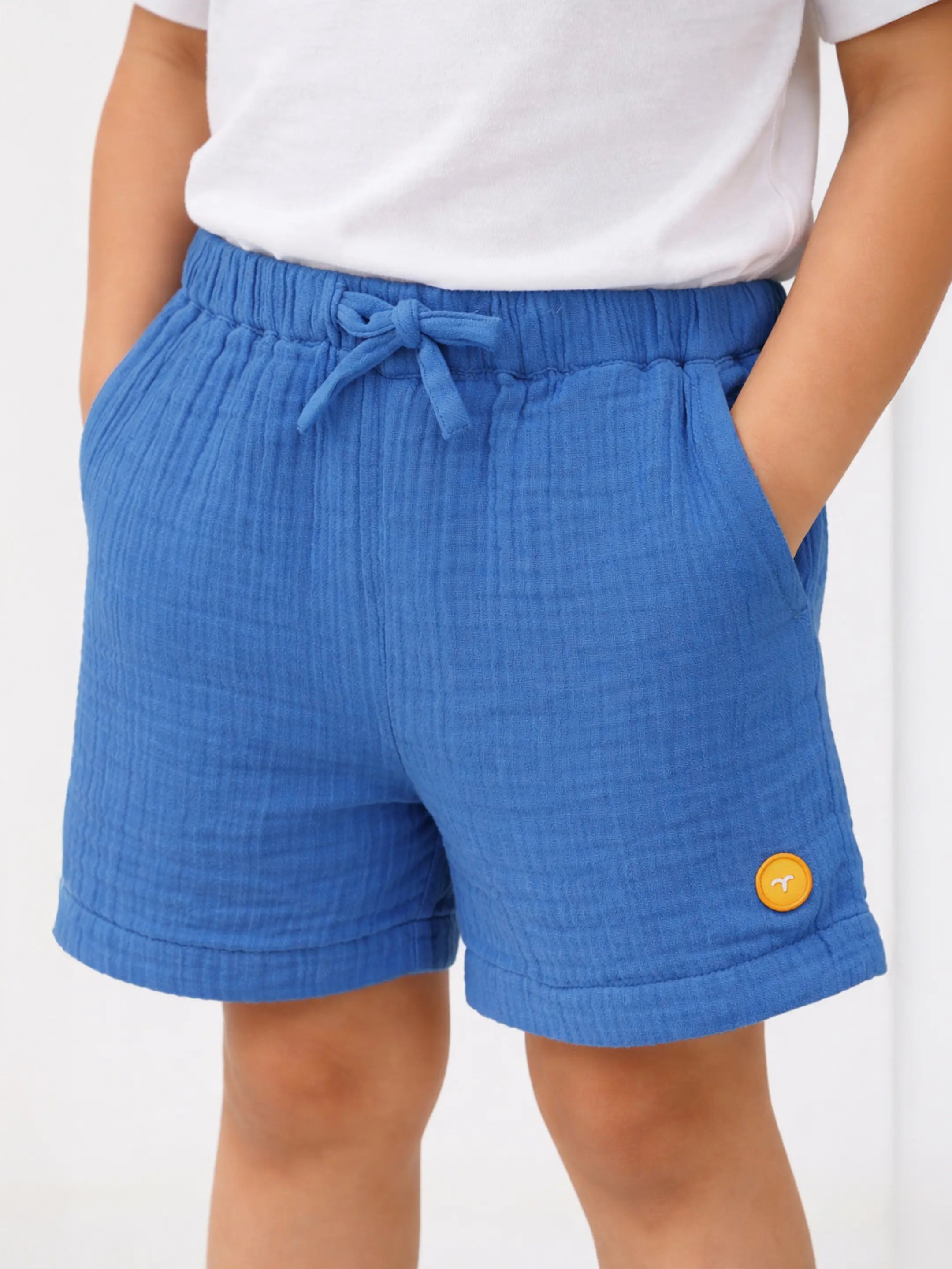 Classic Blue Textured Drawstring Shorts