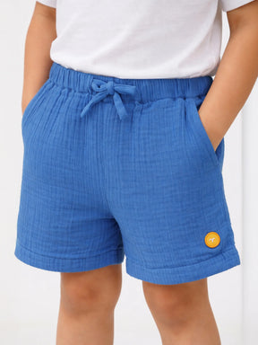 Classic Blue Textured Drawstring Shorts