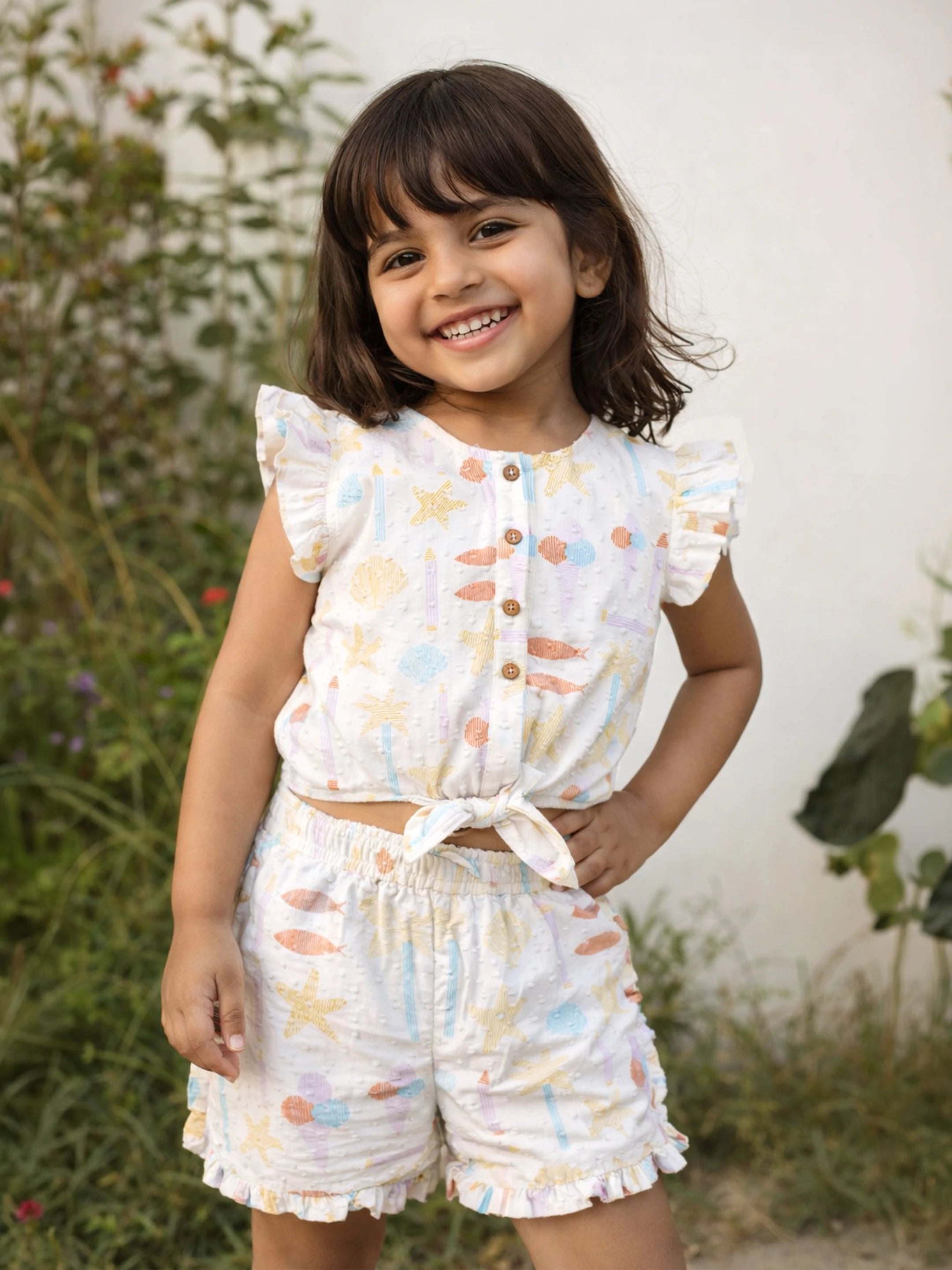 Printed Ruffles Sleeves Co-ord Set
