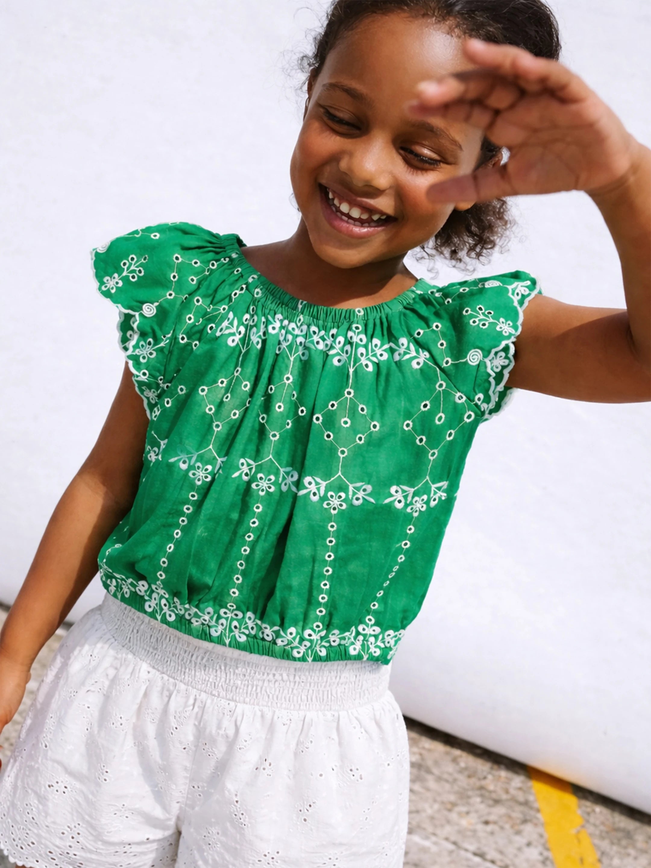 Schiffli Ruffle Sleeve Top