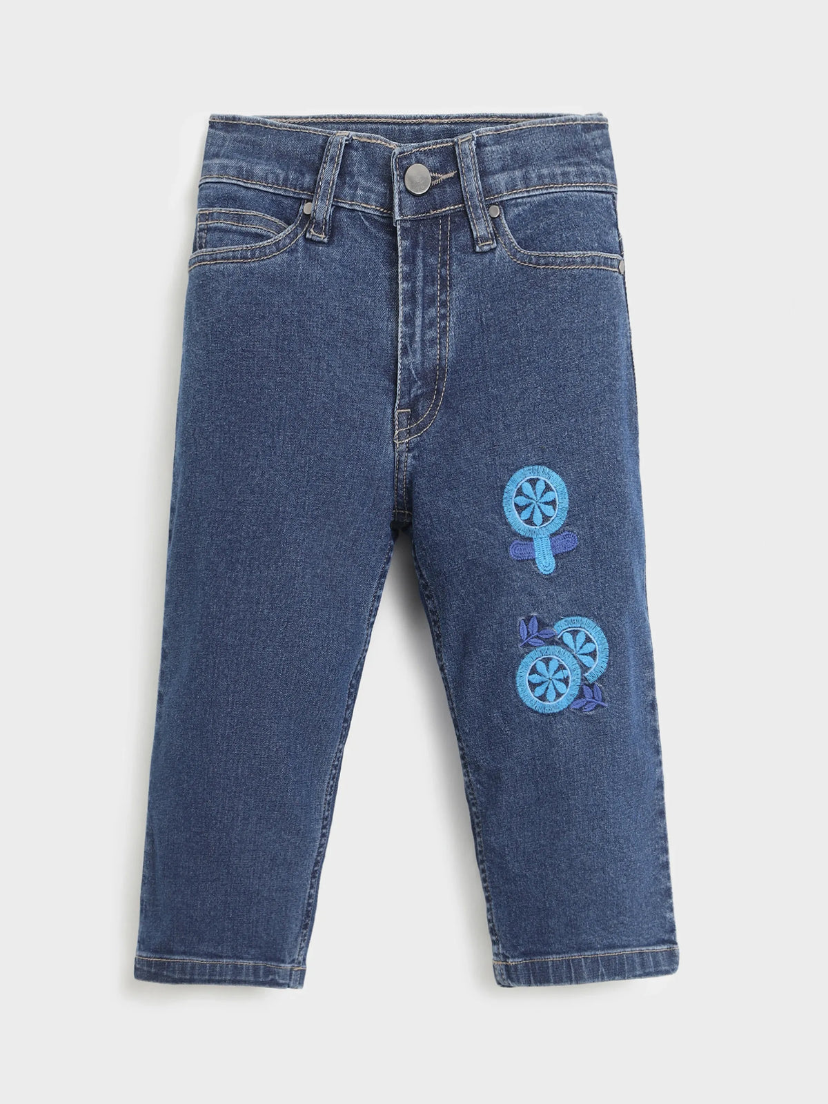 Blue Embroidered Denim Pants