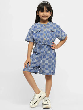 Hop Hop Checked Cotton Denim Romper