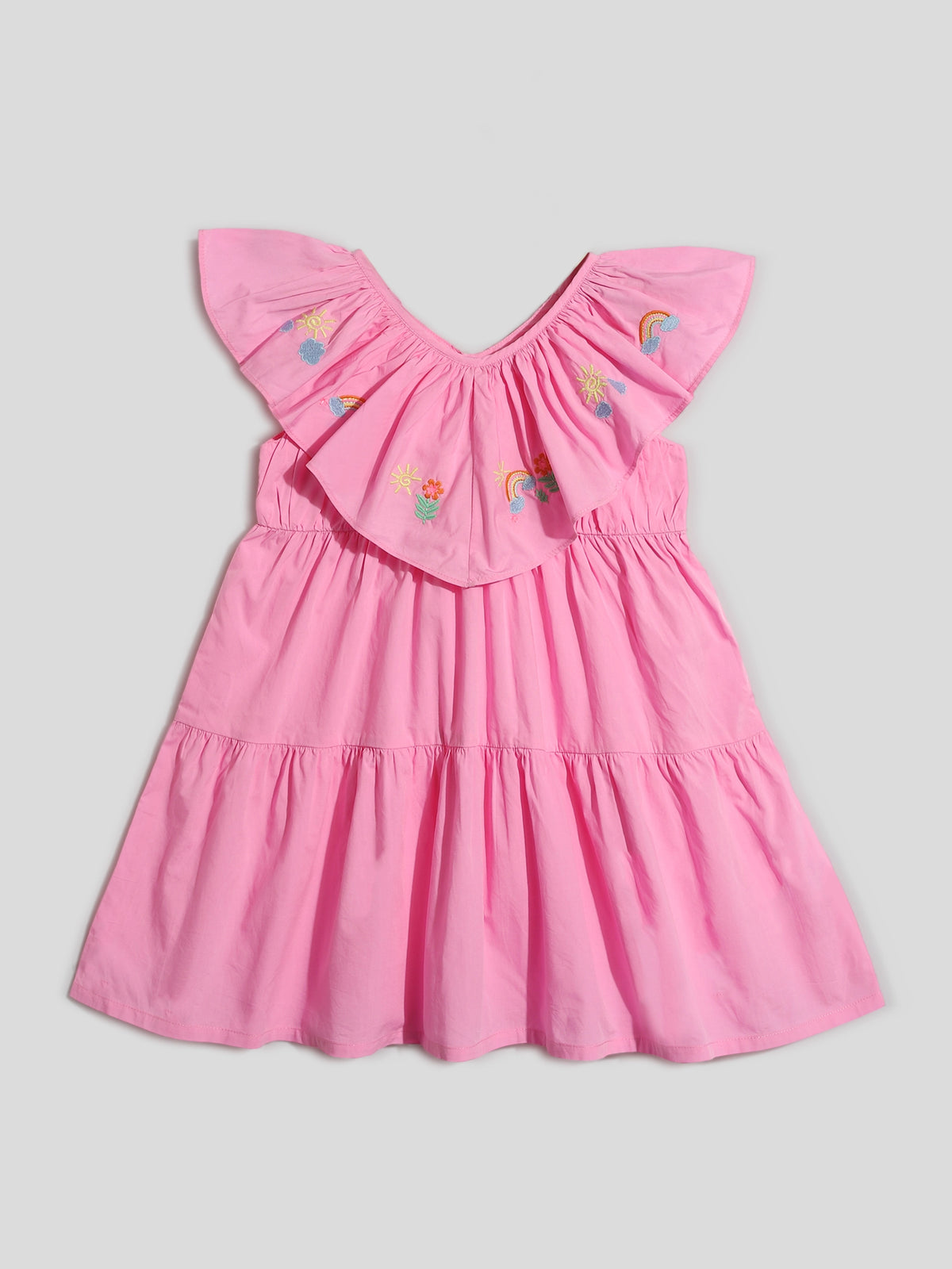 Pink Embroidered Tiered Dress Somersault