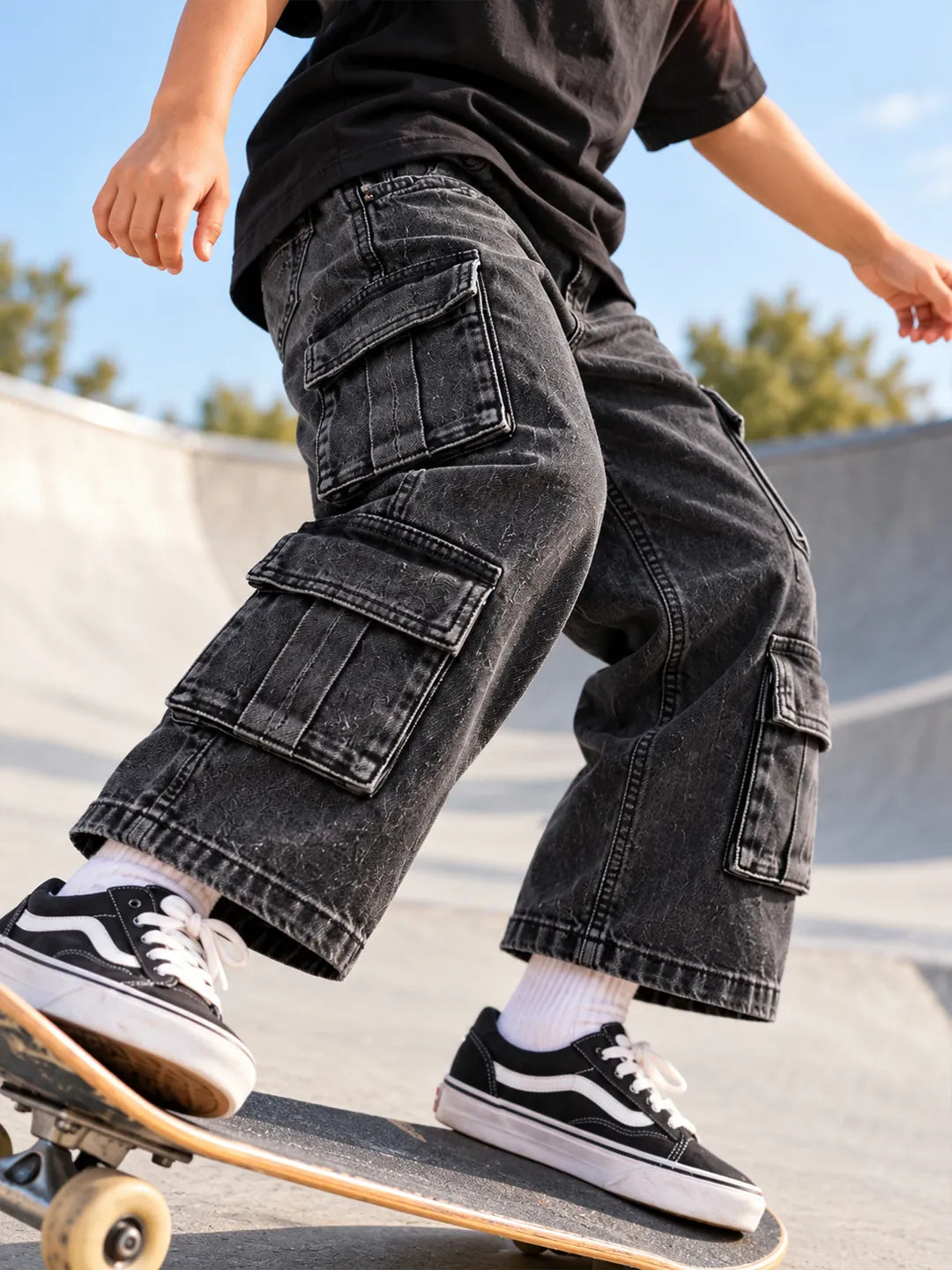 Black Cargo Denims