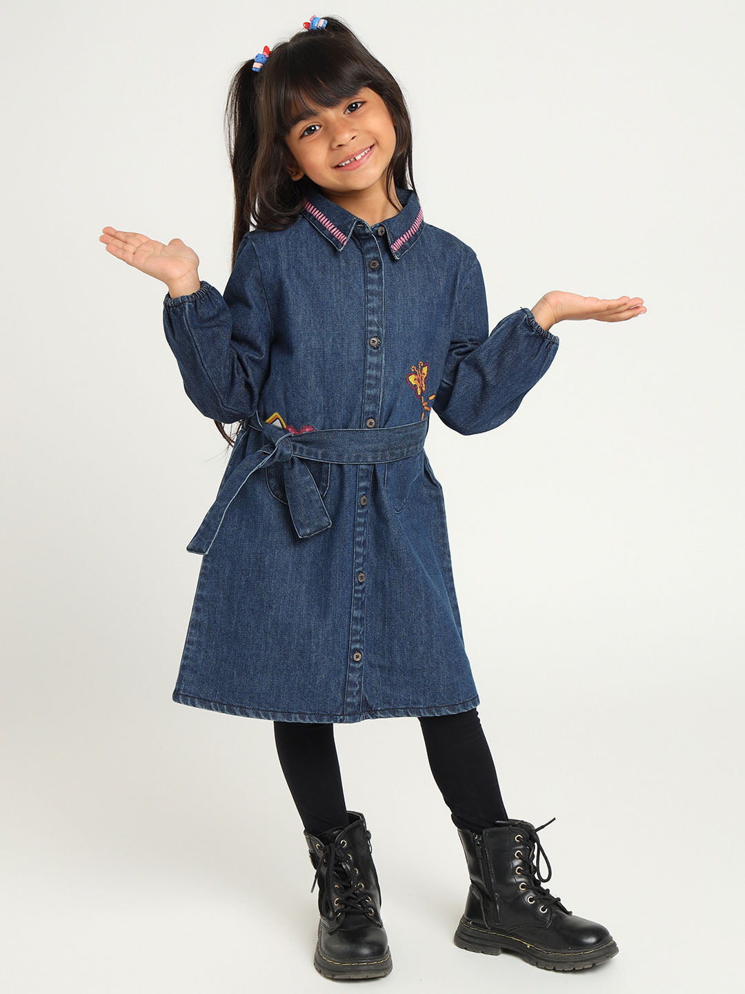 Embroidered Denim Dress