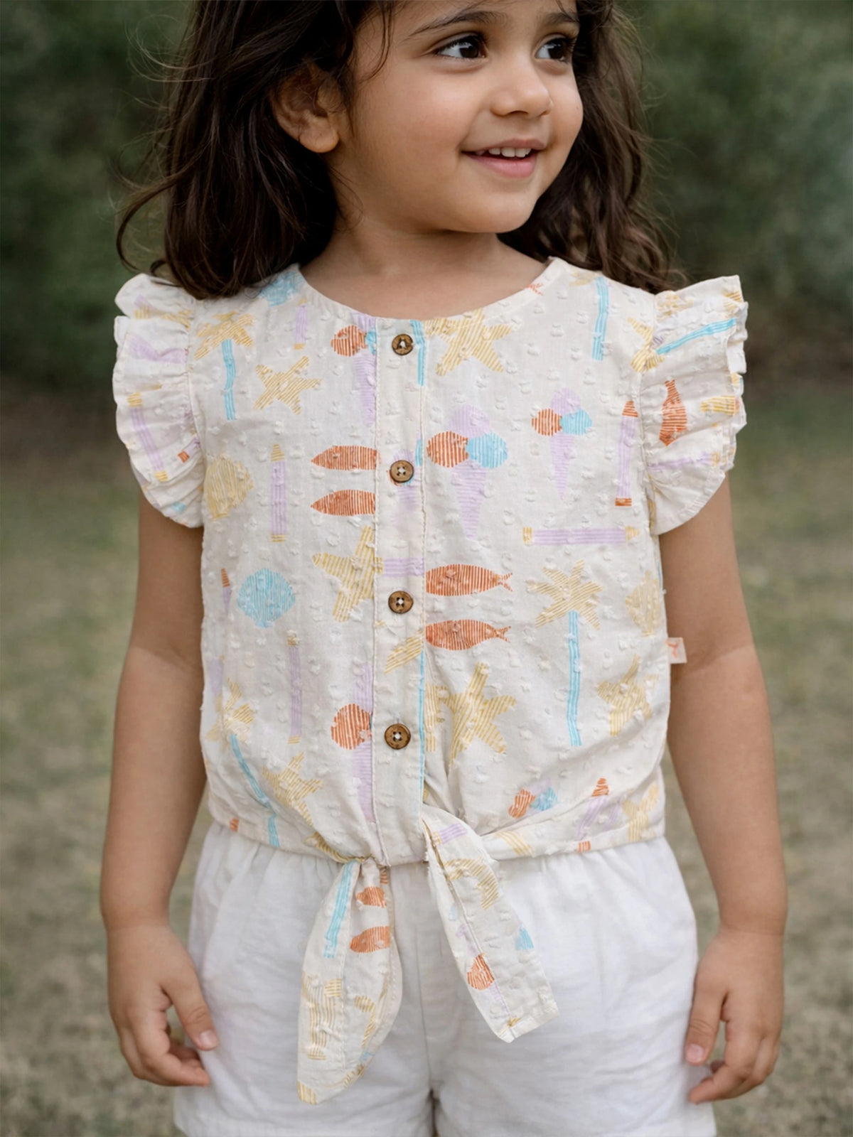 Printed Ruffle Sleeves Top