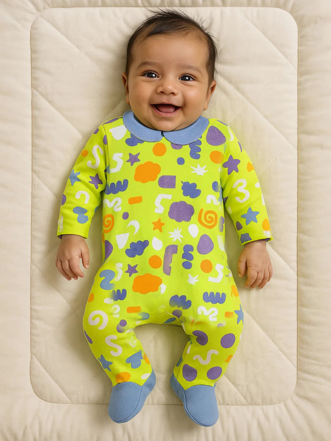 Playful Shapes Footed Cotton Sleepsuit - Green